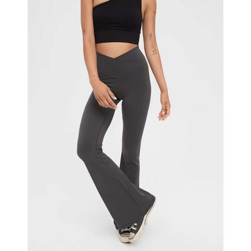 OFFLINE by Aerie Real Me Crossover Flare Leggings Gray Short Inseam Size M
